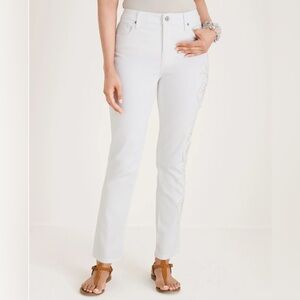 So Slimming Beaded Embroidered Girlfriend Ankle Jeans size 14 (2.5) from Chico’s